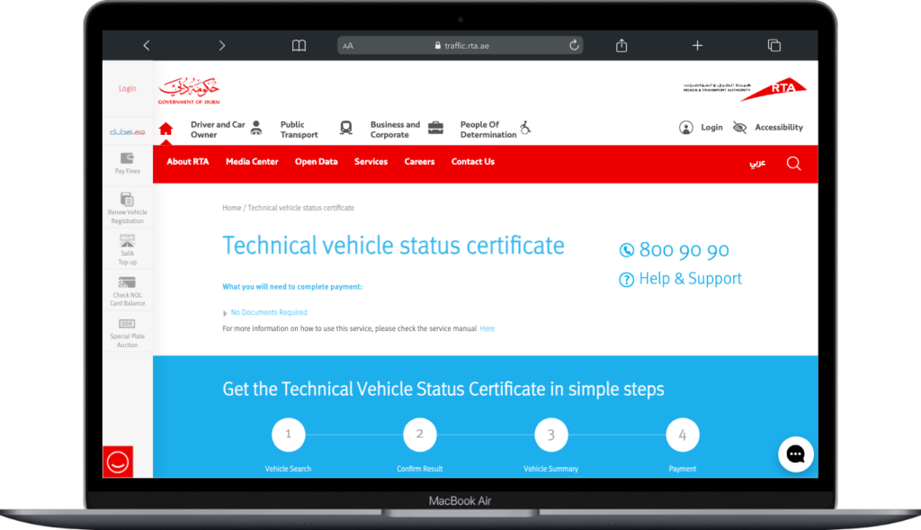 RTA Dubai Website Homepage